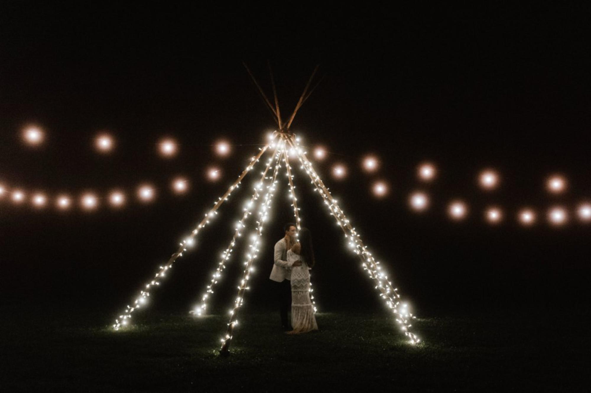 Providence Farm Tipi Wedding Fairy Lights first dance